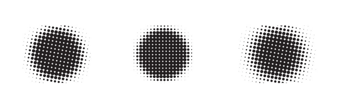 Black Halftone Circle Shapes Set Vector Illustration