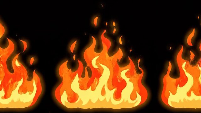 Animated campfire flames flicker with warm orange glow against a dark background for digital design elements