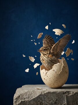 Young Bird Hatching From a Broken Egg