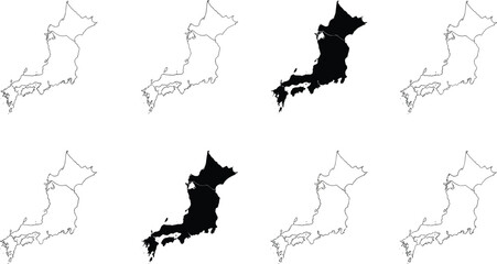 Fototapeta premium Japan Map Collection Set with Outline and Solid Country Vector Shapes