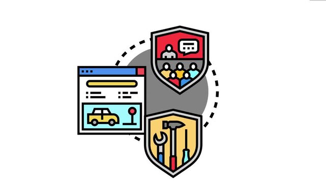 Online safety training concept integrating virtual team learning, website based educational content, and practical skill development within shield icons symbolizing protection and security
