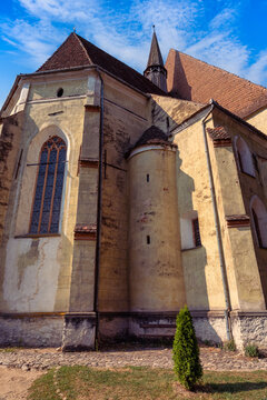 Gothic apse and historic exterior of Biertan fortified church in Transylvania Romania