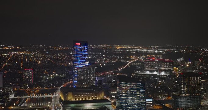 Philadelphia Pennsylvania Aerial v120 flyover Schuylkill river capturing the illuminated cityscape of university city at night, a major educational hub - Shot with 8k Camera - Sept 28th 2023