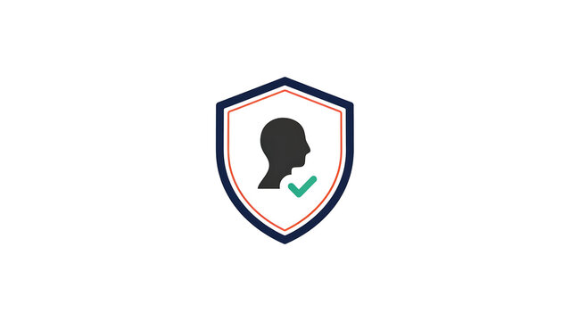 Security shield with a human profile silhouette and a green checkmark for secure user account verification and data safety