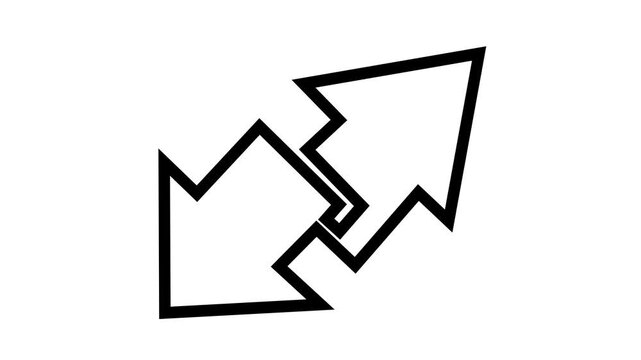 Continuous line animation of diagonal arrows pointing up, growth and direction, business and success concept