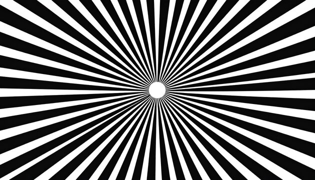 Black and white radial sunburst pattern background with a central circle design element