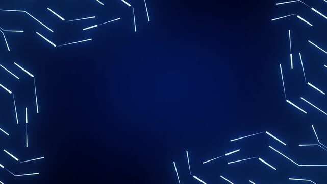 Technology background animation forms an angular frame on dark. Cyberspace data coordinates guide technology background. Modern digital telemetry powers background.