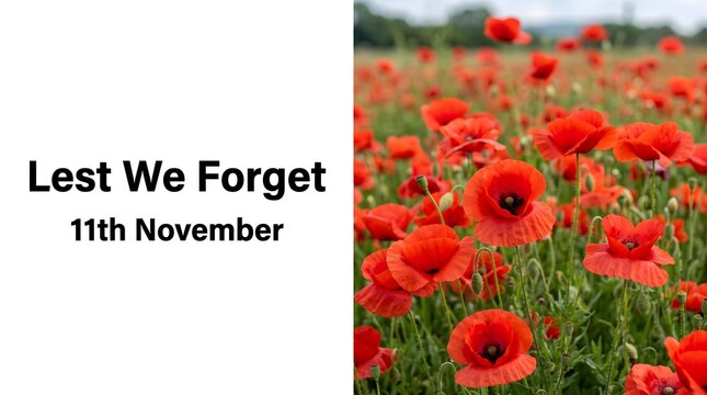 Remembrance day poppies with lest we forget message for november 11th memorial