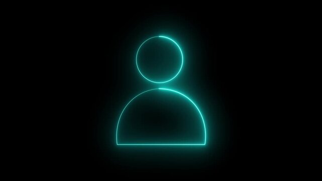 Glowing neon violet color user contact icon animation profile people man male identity account icon sign symbol on black background