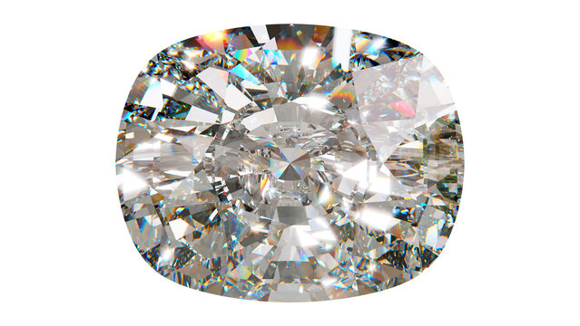 Close-up oval cushion cut diamond with brilliant facets and rainbow reflections, ideal for luxury jewelry designs and product mockups.