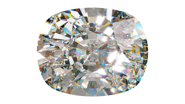 Close-up oval cushion cut diamond with brilliant facets and rainbow reflections, ideal for luxury jewelry designs and product mockups.