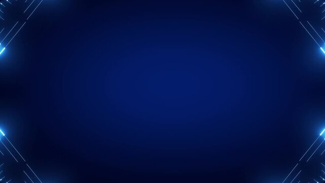 Technology background animation displays corner light lines. Digital computing data routes on technology background. Modern electronic telemetry powers background.