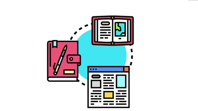 Online journal concept the interrelation between traditional notebooks, open books, and digital web pages for publishing content