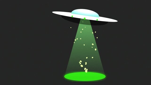 extraterrestrial ufo spaceship beaming green tractor beam in dark space vector illustration