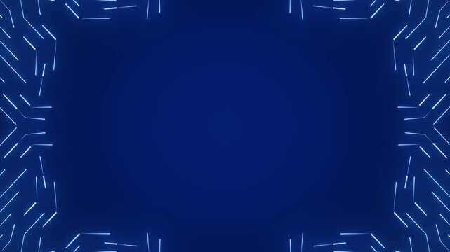 Technology background animation displays circuit lines on dark. Motherboard processor data routes on technology background. Modern computing hardware powers it.