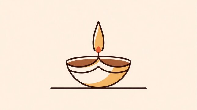 Diwali diya lamp icon illustration with a glowing flame on a minimalist light background
