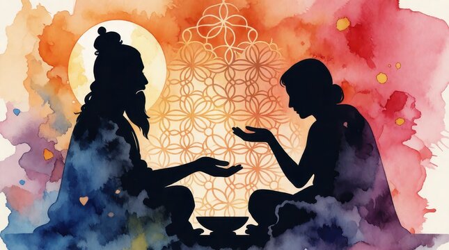 Karwa Chauth celebration with silhouette of Indian couple performing traditional ritual ceremony