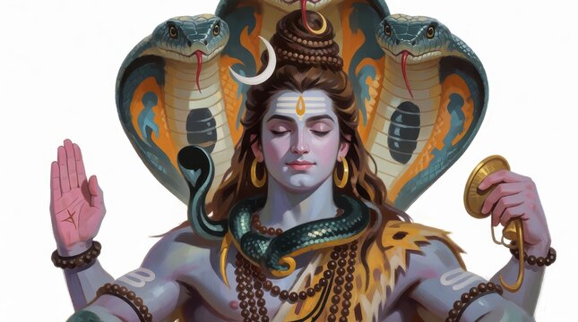 Lord Shiva illustration with cobra and crescent moon for Maha Shivaratri festival celebration