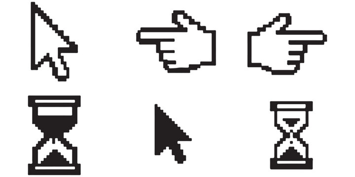 Set of classic pixel art computer mouse cursor icons