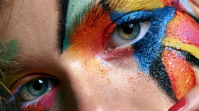 Woman's eyes with vibrant artistic colorful makeup