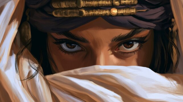 Desert woman's eyes revealing a veiled mystery
