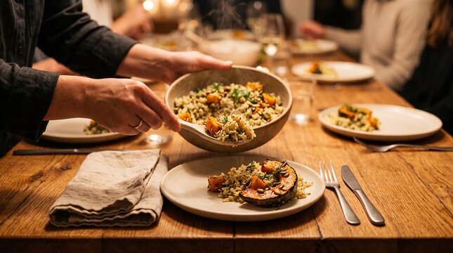 Shared dishes invite a slower evening meal together