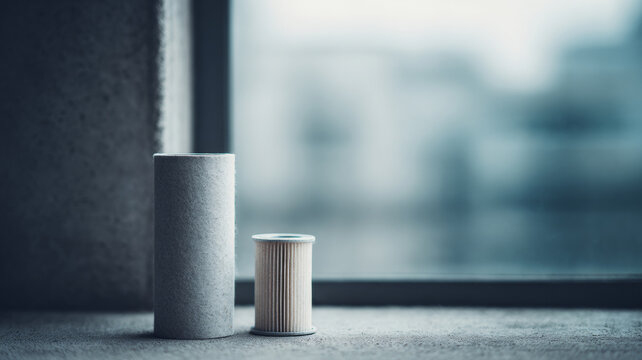 Minimalist cylindrical objects near window