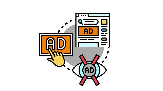 Online advertising ad blocking, clicking web page banners, and digital marketing strategies for internet campaigns and content promotion