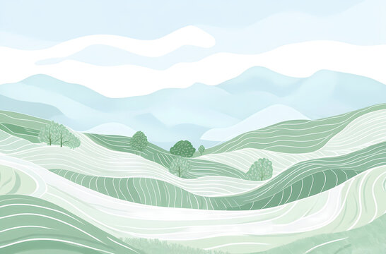 Serene Green Hillscape Illustration