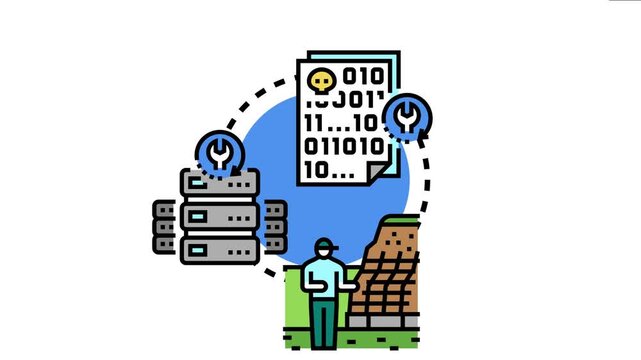 Person working on a data server and digital documents, the ongoing restoration of corrupted files and information recovery from a breach or error