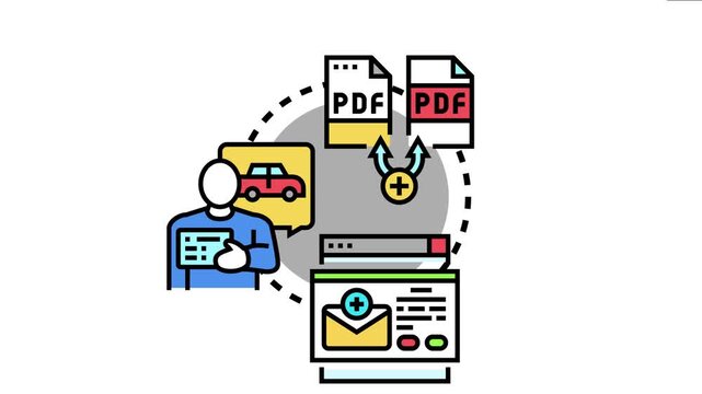 Person managing vehicle insurance renewal process, involving digital forms and email communication for updating policy documents in a continuous cycle
