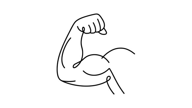 Continuous single line drawing of a strong muscular arm flexing biceps muscle