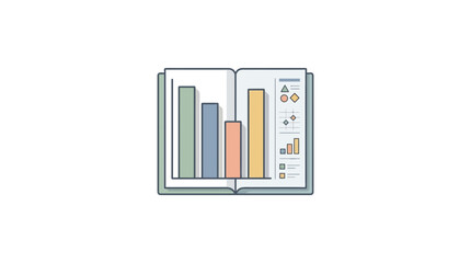 Obraz premium Open book showing business data bar charts and financial report
