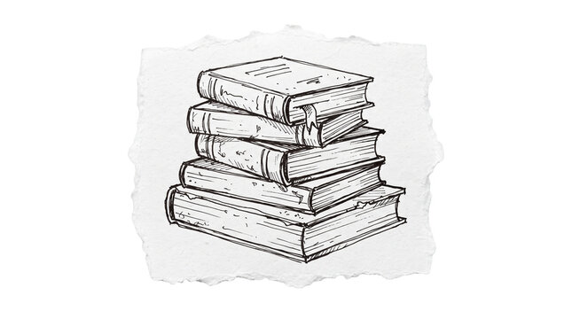 Hand drawn stack of textbooks sketch isolated on paper background for education library school studying concept