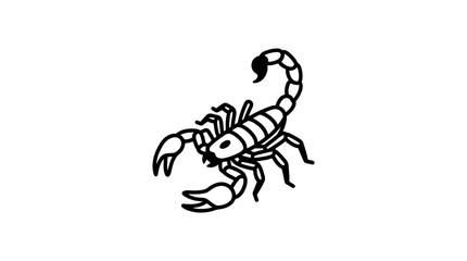 Fototapeta premium Black and white line art illustration of a scorpion with its tail curled, ready to strike.
