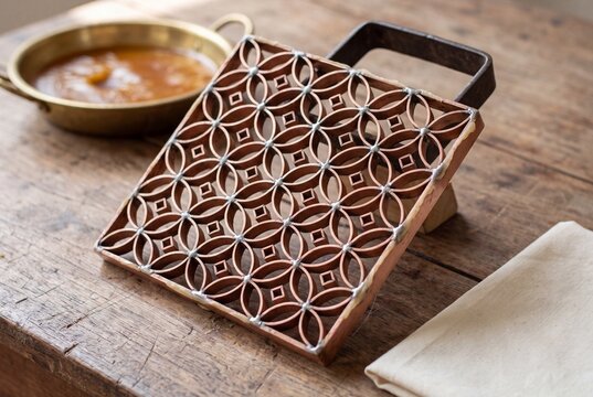 Traditional Javanese Batik Cap Copper Stamp with Wax Pan