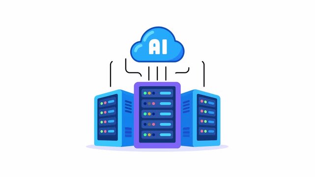 Artificial Intelligence Cloud Computing and Data Server Infrastructure Animation on Transparent Alpha Channel