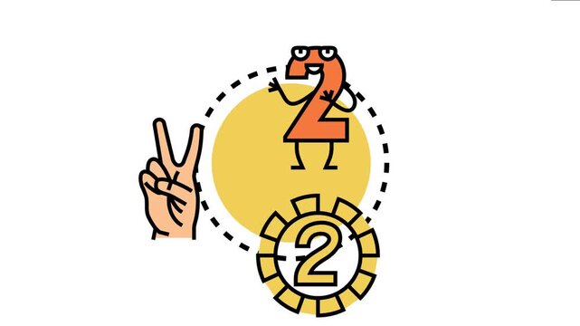Visualizing the fundamental mathematical operation of addition with hands, a friendly number character, and an icon representing the concept of two
