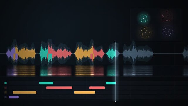 Speaker Diarization Audio Waveform Timeline With Colored Voice Segments Seamless Loop