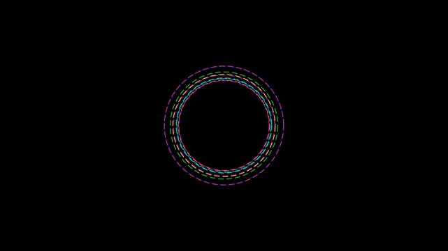 Abstract Circular Motion With Glowing Colored Neon Dashed Lines