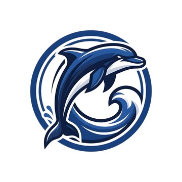 Stylized dolphin logo with dynamic wave design