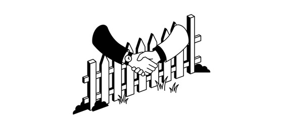 Obraz premium Minimalist Handshake Over a Fence Symbolizing Agreement and Cooperation