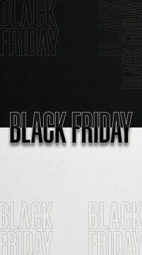 Bold black friday typography design on split black and white background with graphic design bold letters text background sale announcement shopping promotion