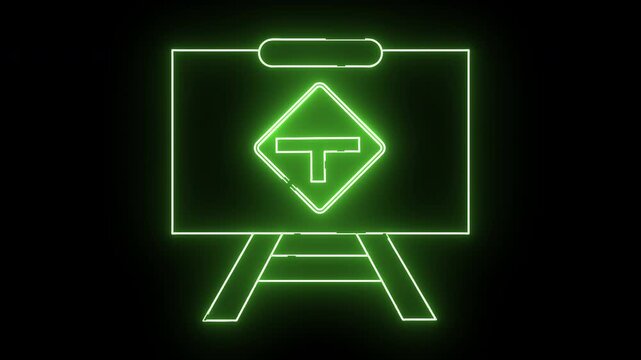 Green Neon T-Junction Sign on Easel.