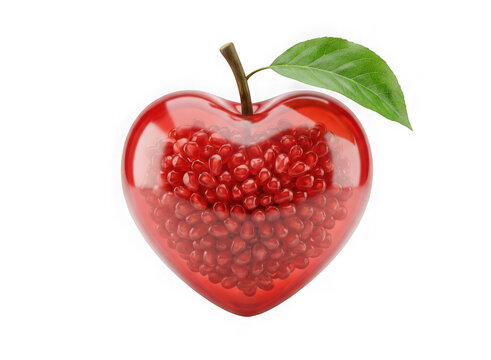 Heart shaped apple filled with pomegranate seeds isolated on transparent background