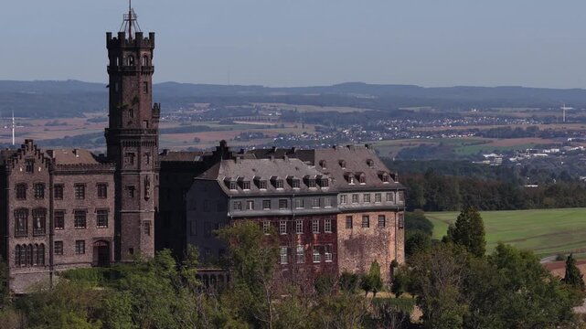 Aerial View of Schaumburg Castle near Balduinstein in Rhineland-Palatinate Germany