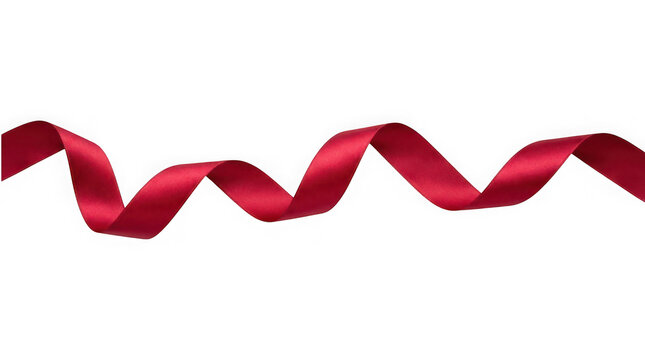 Curved red satin ribbon isolated on transparent background