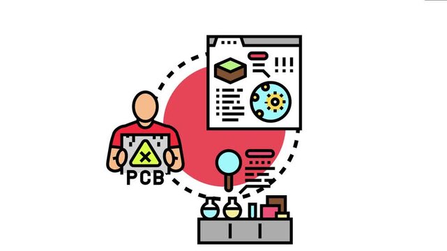 Specialist conducting environmental on site examination, analyzing hazardous substances like pcb, and performing laboratory research with data analysis for detecting contamination risk