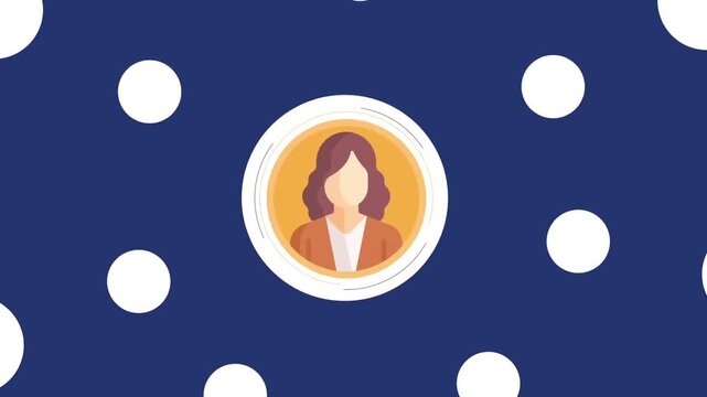 Female avatar profile icon connected with glowing white circles network nodes motion graphic video footage