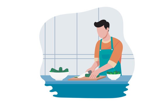 Man Chopping Vegetables On Board